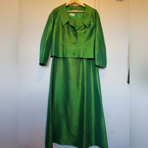Vintage Green Silk Dress And Jacket Set